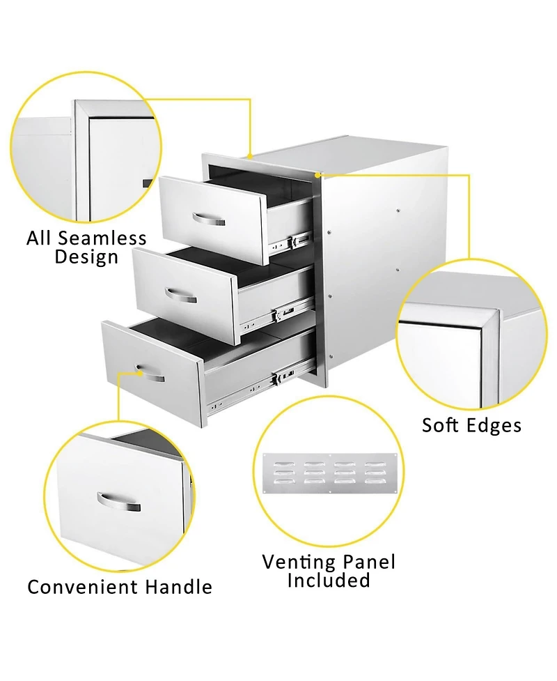 gaomon Outdoor Kitchen Drawers 14W x 21H x 23D, Flush Mount Double Bbq Access Drawers with Stainless Steel Handle & Venting Panel, Bbq Island Drawers