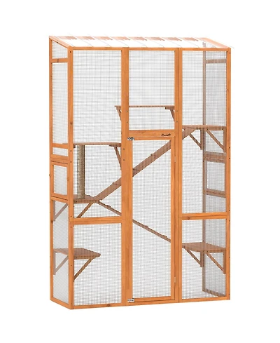 PawHut Outdoor Catio Cat Enclosure w/ 6 Jumping Platforms, Scratching Post