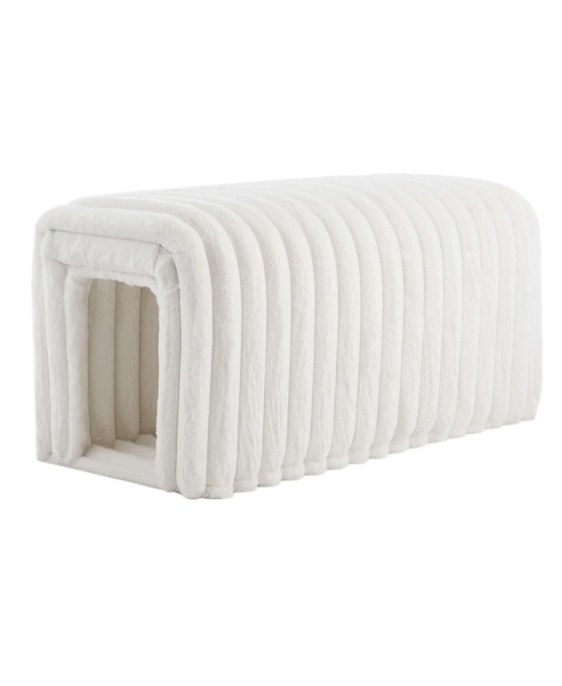 Pet-Friendly Ottoman Storage Bench with Arch Hollow Design, Multi-Functional for Living Room, Bedroom & Entryway-The Pop Home