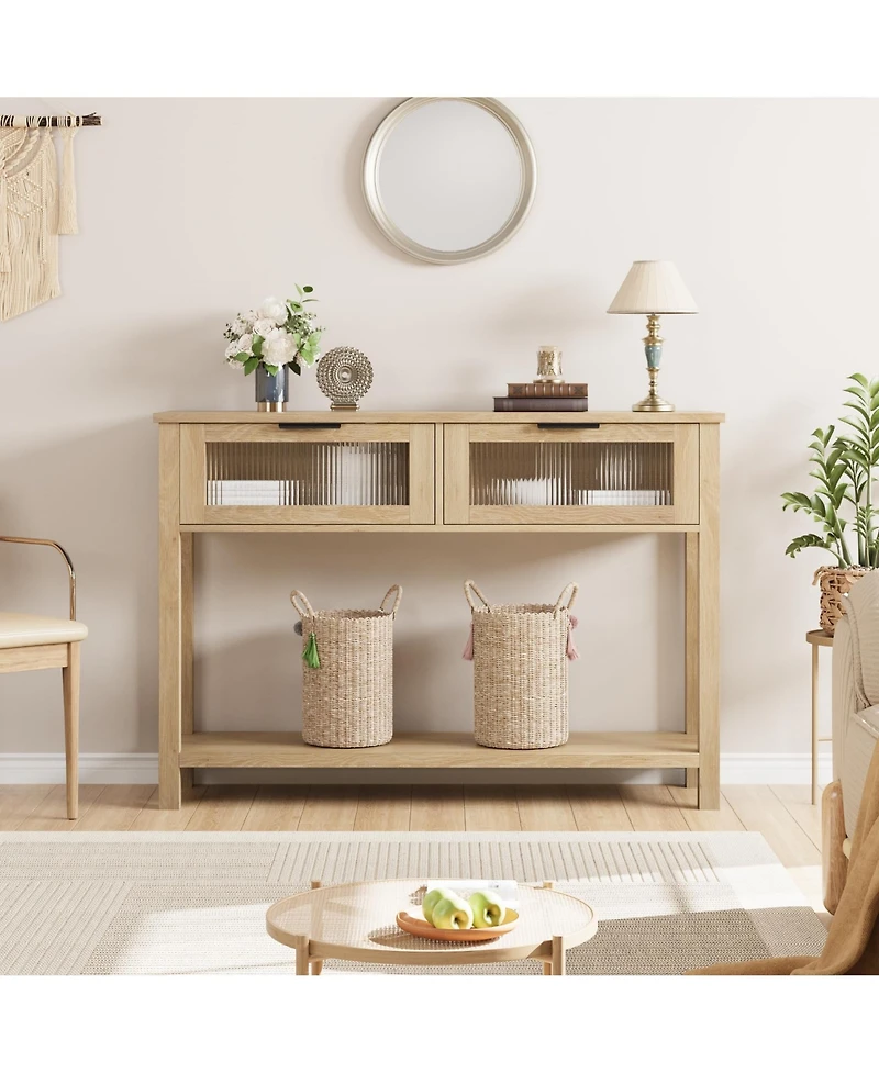 gaomon Entryway Table, Wood Console Table with 2 Glass Drawers