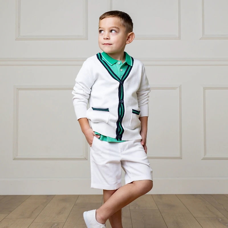 Hope & Henry Boys' Organic Long Sleeve Tipped Cardigan Sweater, Kids
