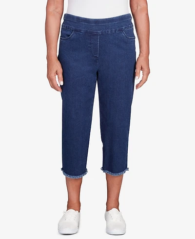 Alfred Dunner Women's Classic Denim Fringe Capri Pant