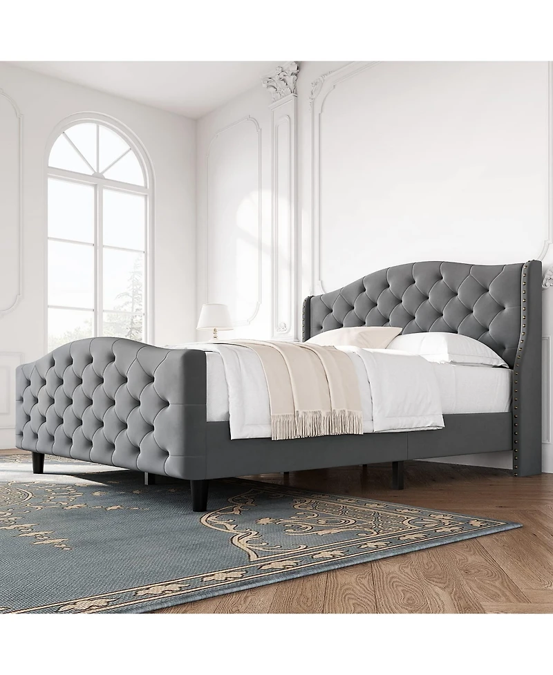 gaomon Queen Size Velvet Platform Bed Frame w/Headboard and Footboard Upholstered Bed Frames