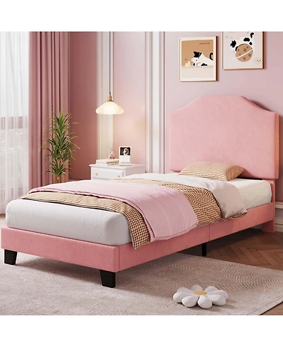 gaomon Twin Size Velvet Bed Frame, Corduroy Upholstered Twin Bed Frames Platform