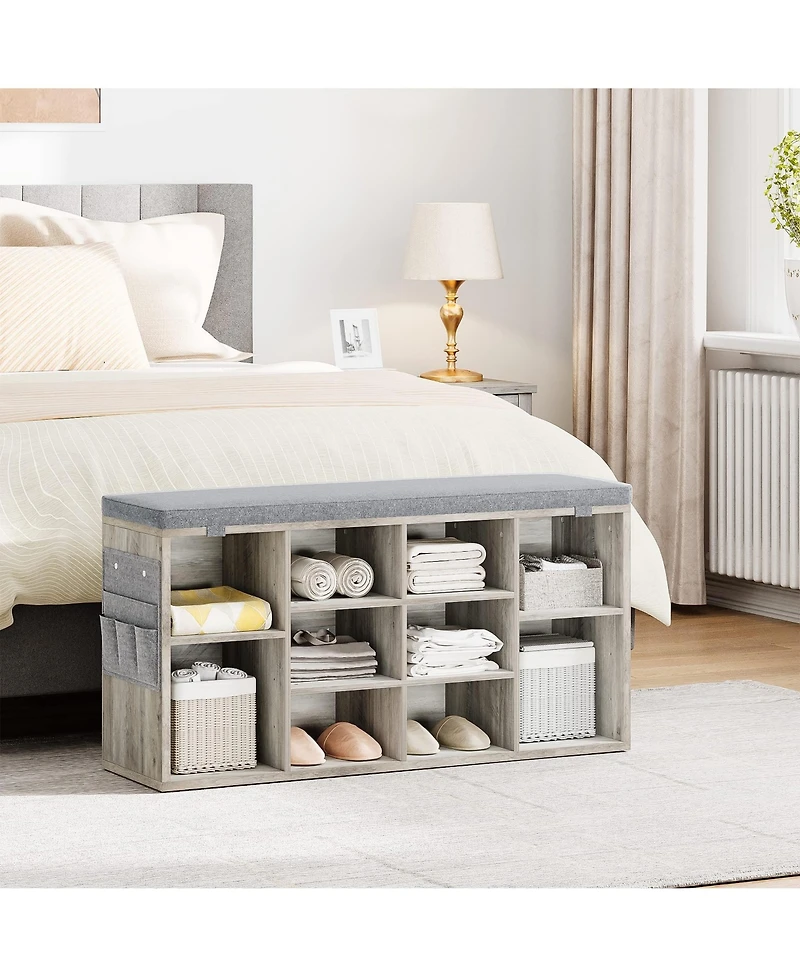 gaomon 41 Inches Entryway Shoe Storage Cabinet Bench with 10 Cubbies,Shoe Rack with Cushion