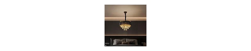 gaomon Modern Crystal Chandeliers 3 Tiers Black and Gold Pendant Light Fixtures