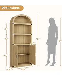 gaomon Bookcase with Doors Arched Bookshelf 71.65in Tall Bookcase Farmhouse Cabinet