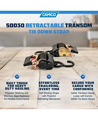 Camco 50030 Retractable Transom Tie Down Bolt On Straps, 2" x 5.5' (2 Straps)
