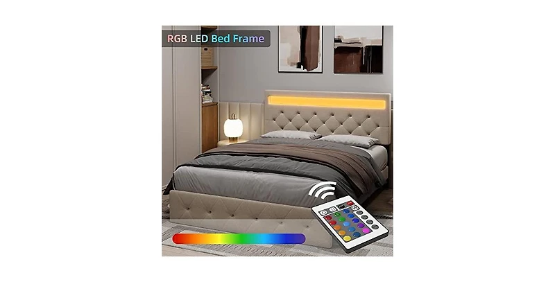 gaomon Queen Size Bed Frame with Charging Station and Led Lights
