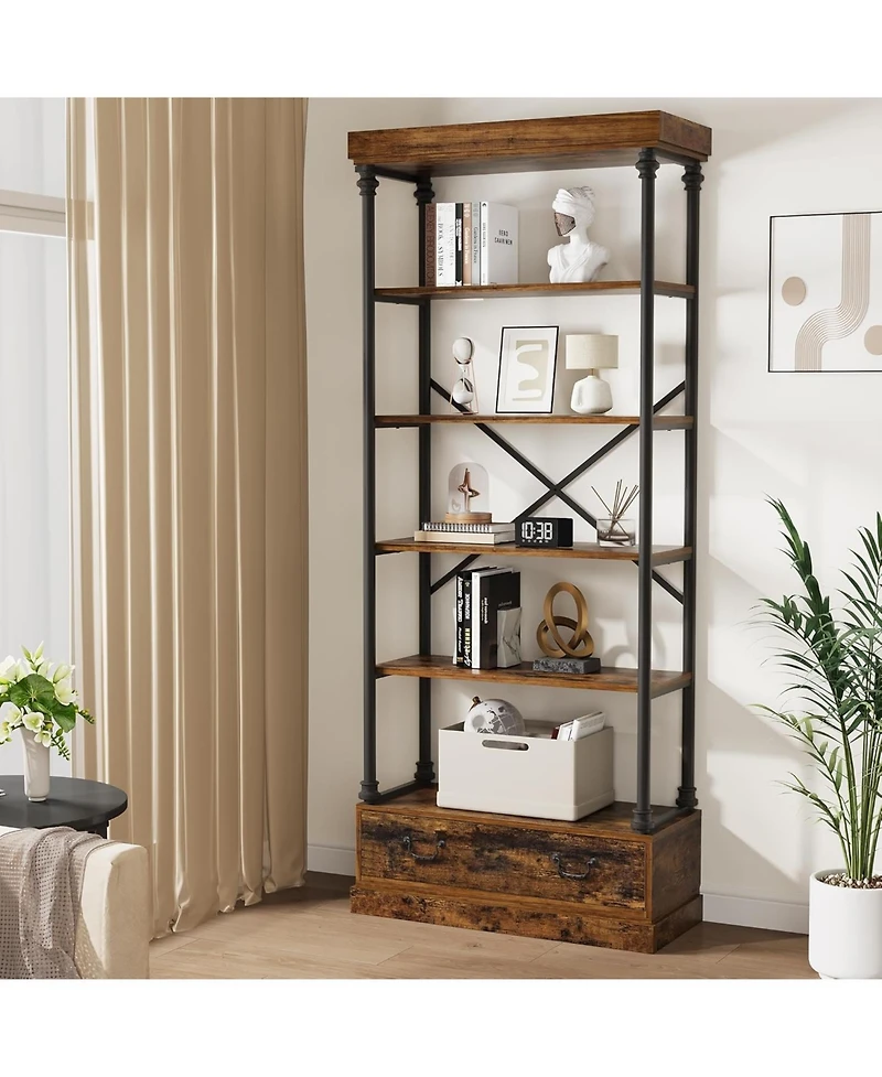gaomon Bookshelf with Drawers Tall Bookcase 5 Tier Bookshelves Vintage Bookshelf
