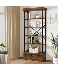 gaomon Bookshelf with Drawers Tall Bookcase 5 Tier Bookshelves Vintage Bookshelf