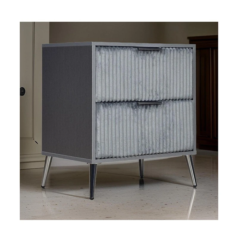 Slickblue Nightstand with 2 Ribbed Soft Upholstered Drawers for Stylish Storage