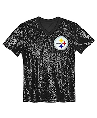Outerstuff Big Girls T.j. Watt Black Pittsburgh Steelers Sequin V-Neck Fashion Jersey