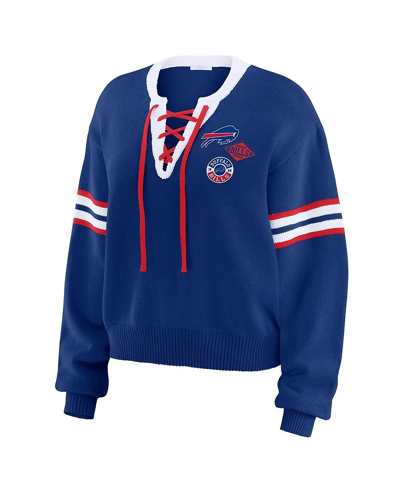 Wear by Erin Andrews Women's Royal Buffalo Bills Lace-Up Sweater