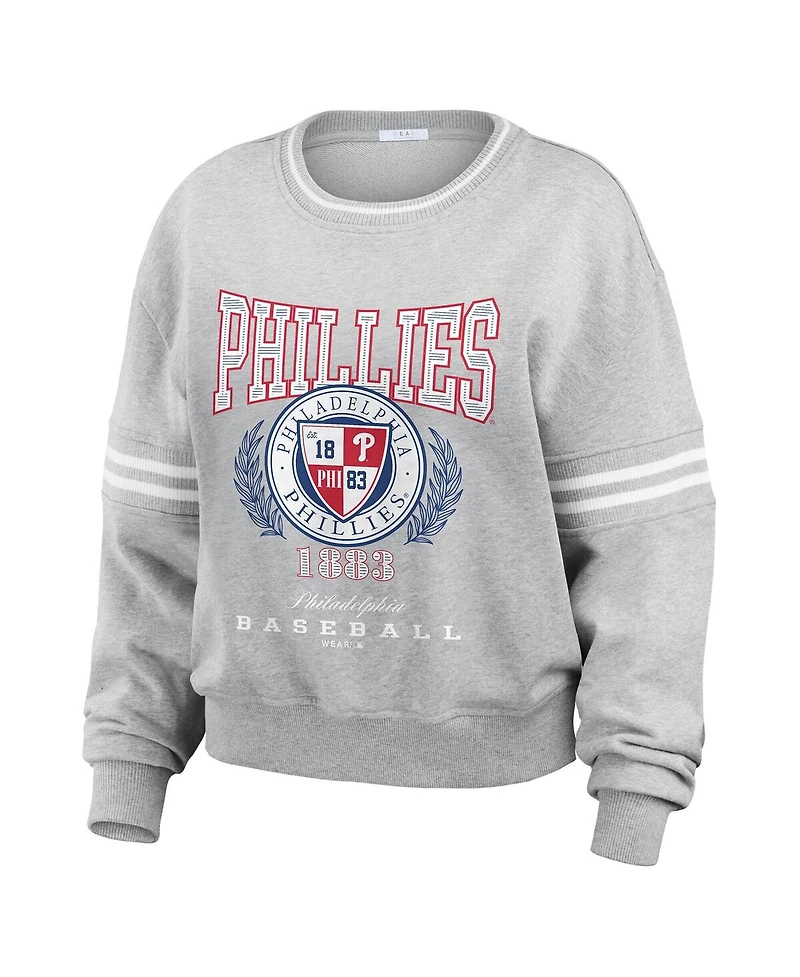 Wear by Erin Andrews Women's Heather Gray Philadelphia Phillies Domestic Crest Pullover Sweatshirt