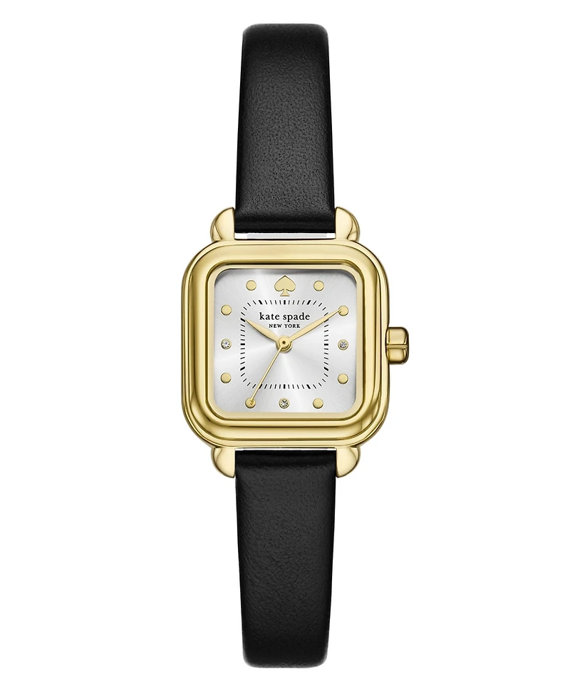 Kate Spade New York Women's Gracie Square Three-Hand Black Leather Watch, 25mm