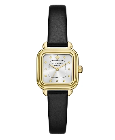 Kate Spade New York Women's Gracie Square Three-Hand Black Leather Watch, 25mm