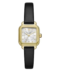 Kate Spade New York Women's Gracie Square Three-Hand Black Leather Watch, 25mm