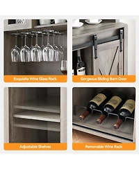 gaomon 70" Farmhouse Bar Wine Cabinet with Sliding Barn Doors, Coffee Liquor Cabinets with Storage Shelves and Glasses Rack for Kitchen