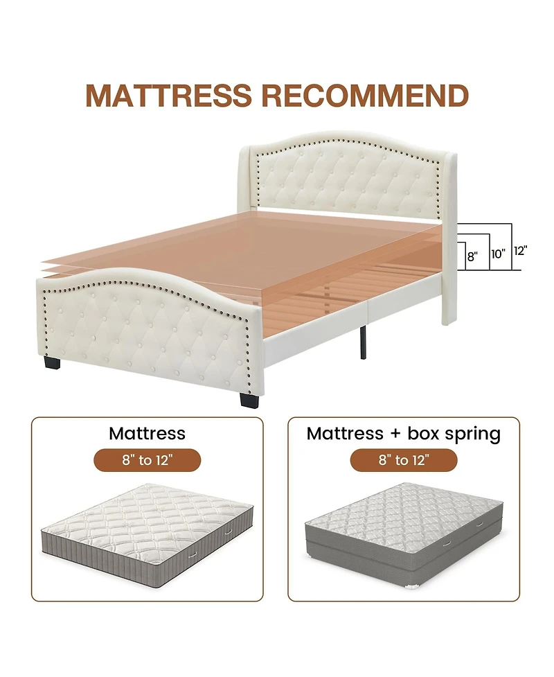 gaomon Queen Size Upholstered Platform Bed Frame with Tall Headboard 47.2"