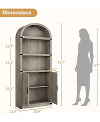 gaomon Bookcase with Doors Arched Bookshelf 71.65in Tall Bookcase Farmhouse Cabinet