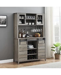gaomon 70'' Tall Farmhouse Coffee Bar Cabinet, Kitchen Hutch Storage with Sliding Barn Door, Kitchen Buffet with Wine Rack, Glass Holder, Wine Bar Cab