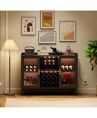 gaomon Bar Cabinet with Led Light, Liquor Cabinet with Racks & Glass Holder