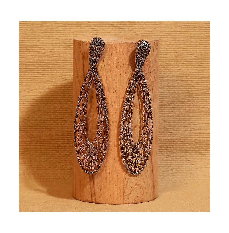 Intricate Oval Rose Drop Earrings