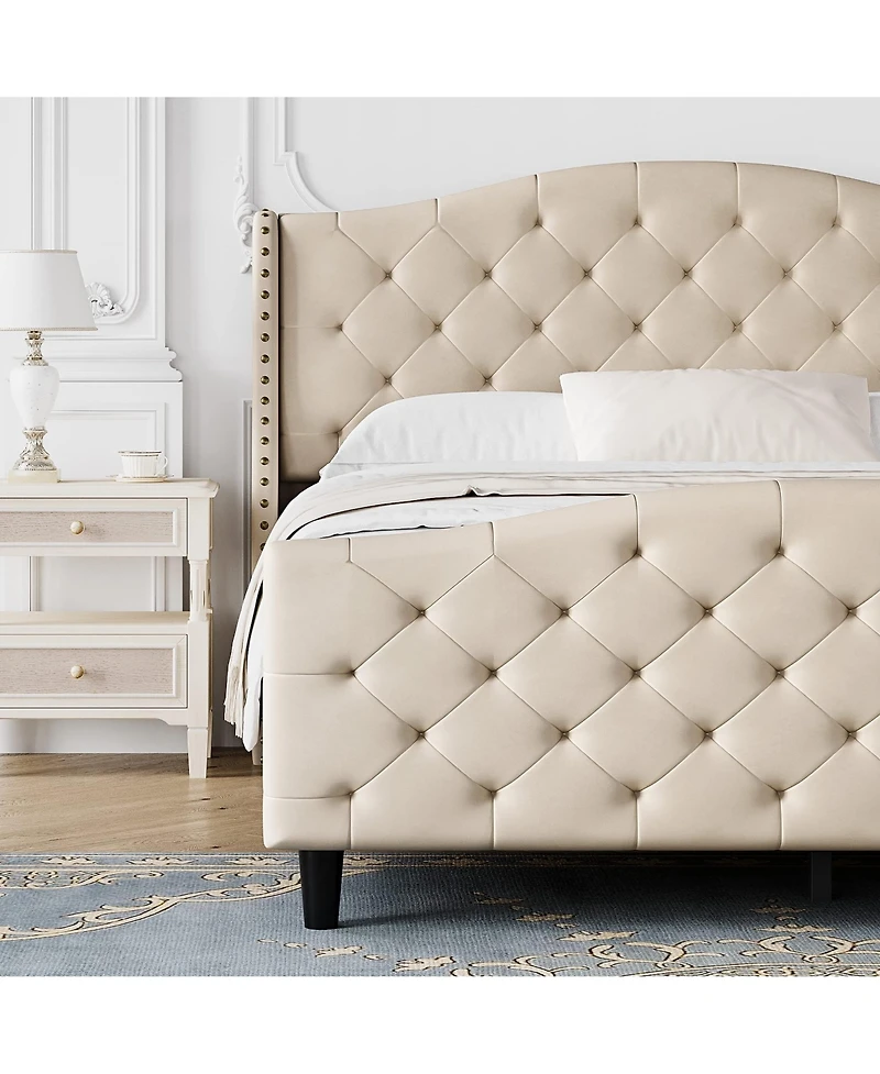 gaomon Queen Size Velvet Platform Bed Frame w/Headboard and Footboard Upholstered Bed Frames