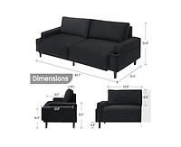 gaomon 80.7" Modern Square Armrest Cushioned Sofa with Storage Bag and Cup Holders, Small Couch Mid Century for Living Room, Apartment and Office