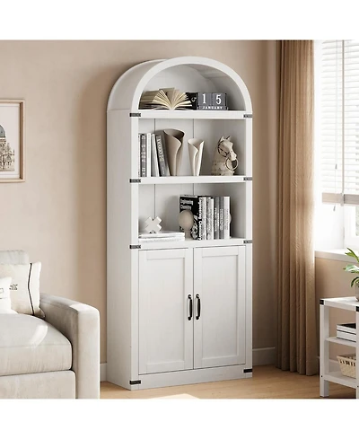 gaomon Bookcase with Doors Arched Bookshelf 71.65in Tall Bookcase Farmhouse Cabinet