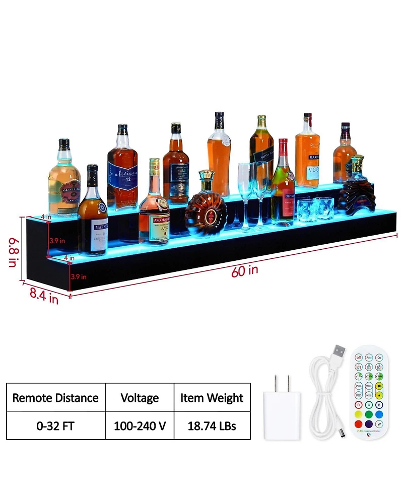 gaomon 60-Inch Acrylic Led Wine Display Rack - Remote Control, App-Controlled, Modern Design, Two-Step Shelf, and Home Bar Accessory