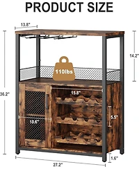 gaomon Wine Bar Cabinet with Led Light 36''H Coffee Bar Cabinet with Detachable Wine Rack and Glass Holder Kitchen Buffet Sideboard w/Storage Shelf Fr