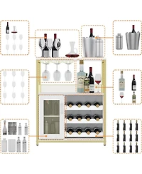 gaomon Wine Bar Cabinet with Led Light 36''H Coffee Bar Cabinet with Detachable Wine Rack and Glass Holder Kitchen Buffet Sideboard w/Storage Shelf Fr