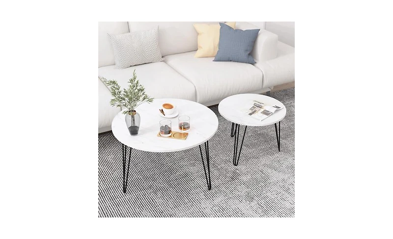 Round Nesting Coffee Table Set of 2 for Space-Saving and Stylish Living Room Decor