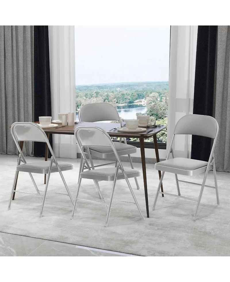 Skonyon Outdoor/Indoor Grey Vinyl Padded Folding Dining Chair (Set of 4)