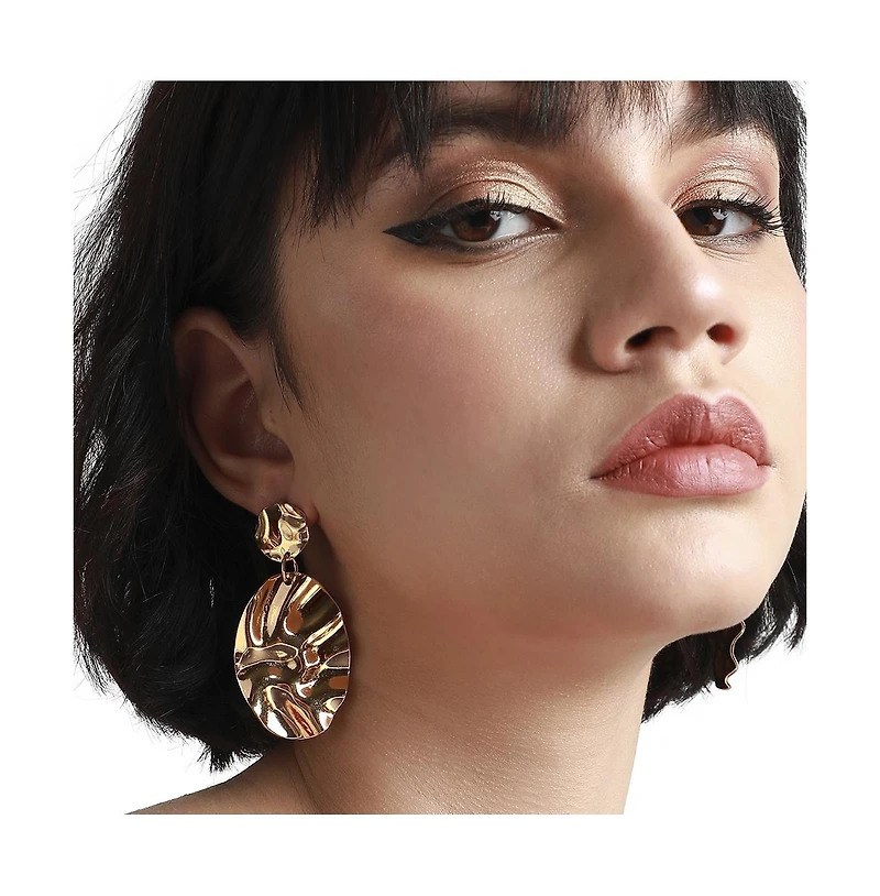 Dented Oval Drop Earrings