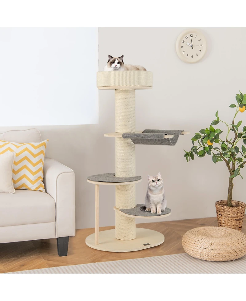 Gymax 47'' Cat Tree for Indoor Cats w/ Thickened Sisal Scratching Posts 2 Platforms