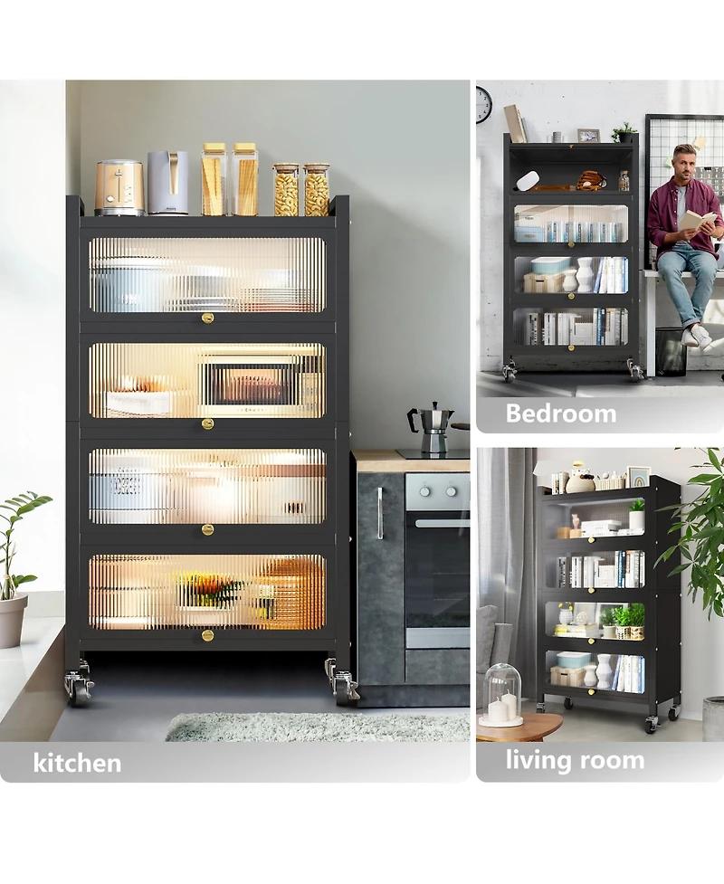 Mega Casa Door Accent Cabinet, 4 Tier Kitchen Organizer Shelf