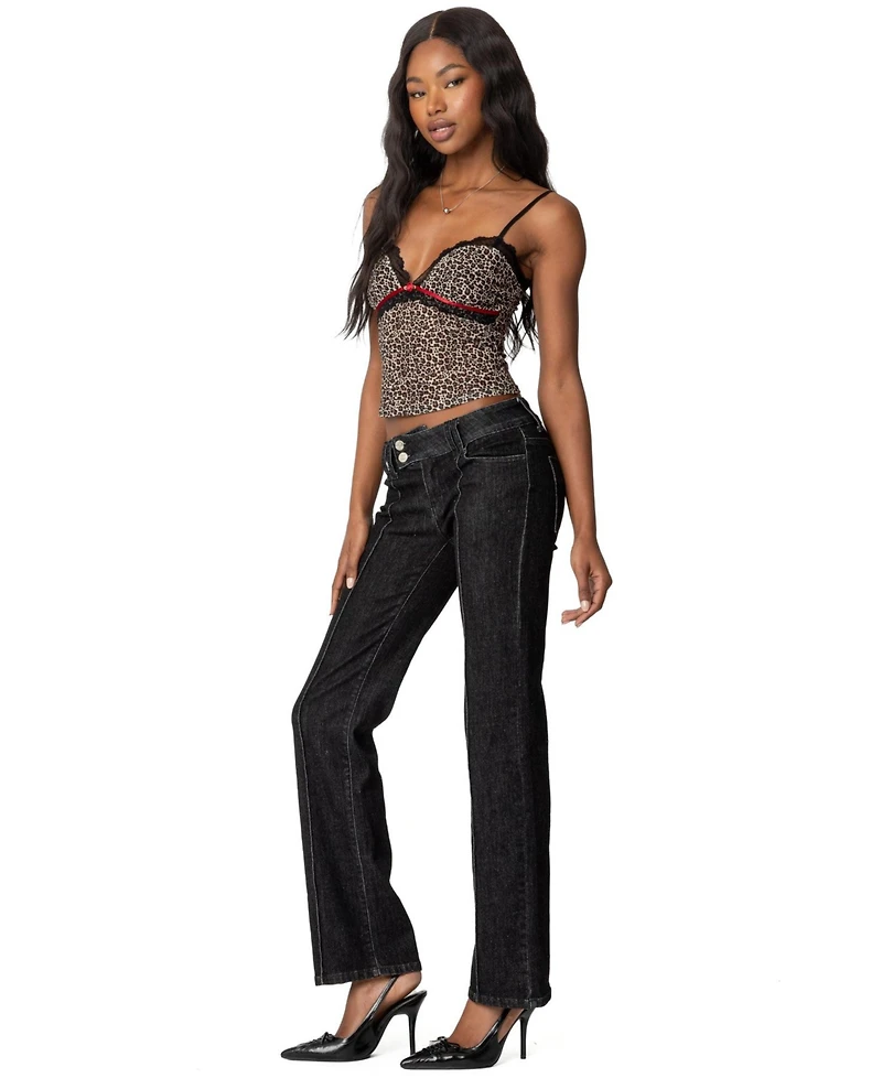 Edikted Womens Lacey Leopard Mesh Tank Top