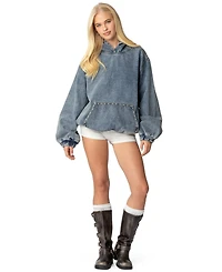 Edikted Womens Marney Oversized Studded Denim Hoodie