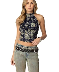Edikted Womens Paz Printed Mesh Top