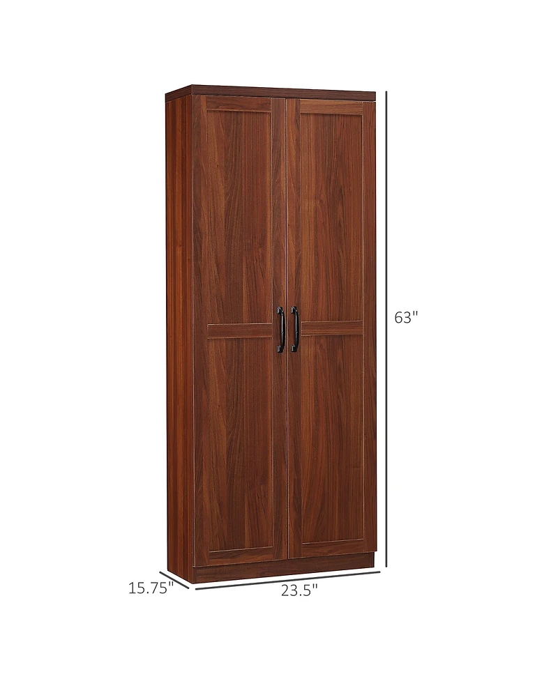 Homcom 63" Kitchen Pantry, Storage Cabinet with 2 Doors, Adjustable Shelves