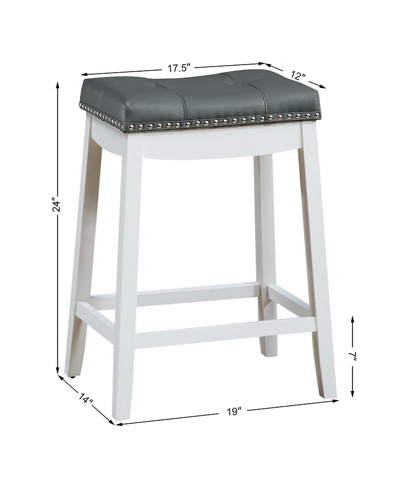 Gymax Set of 2 Nailhead Saddle Bar Stools 24'' Counter Stools White with Cushion