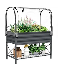 Outsunny Metal Raised Garden Bed with Legs, Cover, and Storage Shelf,
