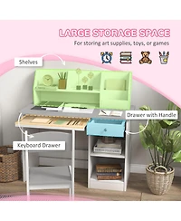 Qaba Kids Desk and Chair Set for 5-8 Year Old with Storage,