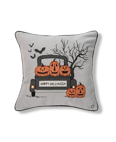Halloween Pickup Truck Accent Throw Pillow, 18" x 18" With Light-Up Led
