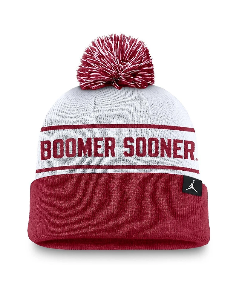 Jordan Men's White/Crimson Oklahoma Sooners Local Peak Cuffed Knit Hat with Pom