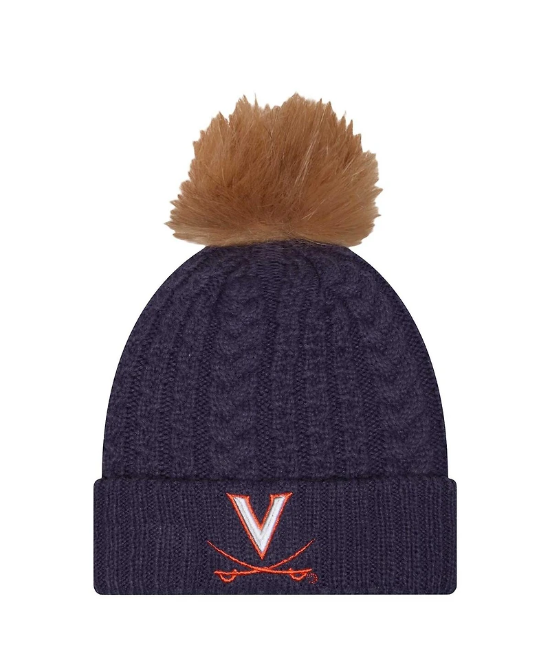 New Era Women's Navy Virginia Cavaliers Luxury Cuffed Knit Hat with Pom