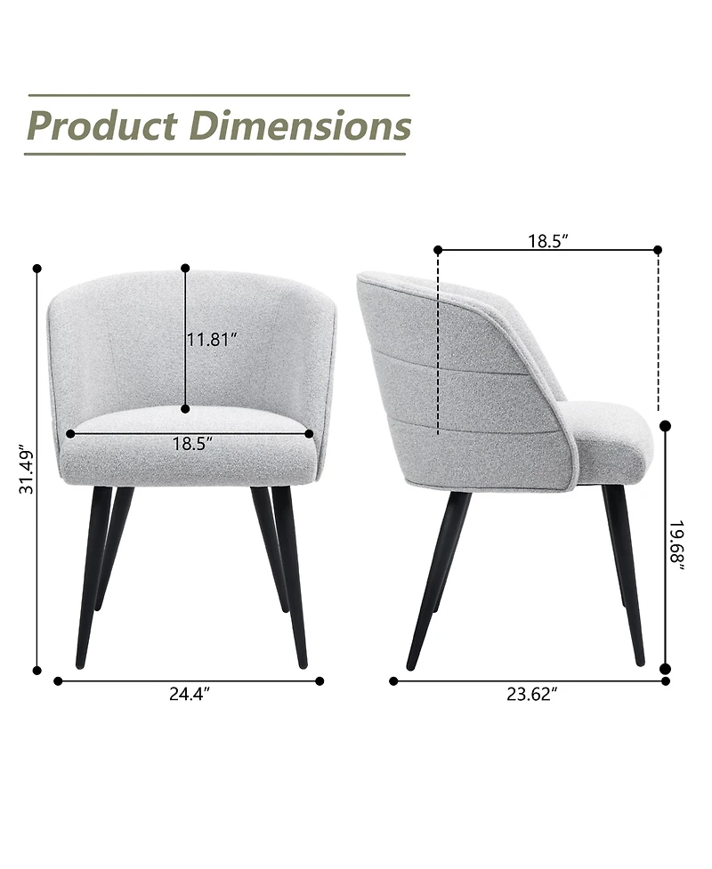Dyhome Upholstered Fabric Dining Chairs with Black Metal Legs, Modern Curved Backrest Kitchen Chairs